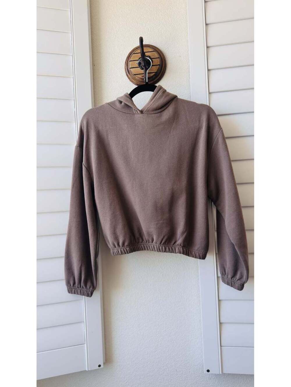 Pull&Bear Cropped Fleece Pullover Hoodie in Brown Size S